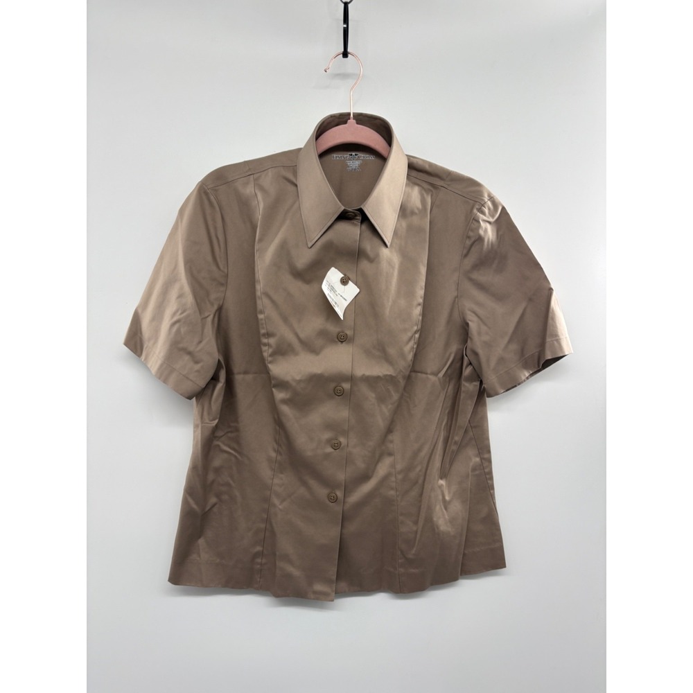 NWT Flying Cross Dress‎ Shirt Men's 16 Beige Button-Up Short Sleeve 100% Cotton